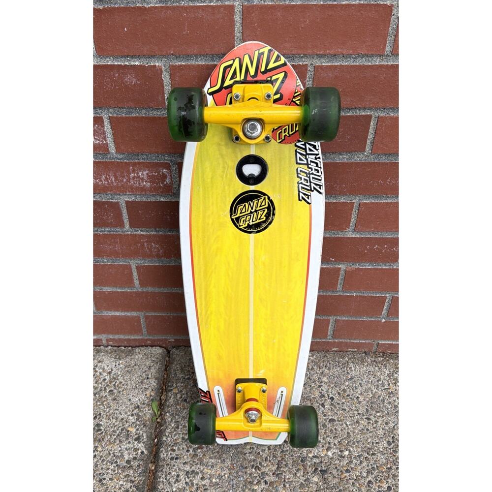 Vintage Santa Cruz Land Shark Rasta skateboard atomic green wheels 8.8 x 27.7